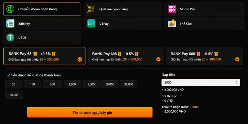 Trang chủ 48 23WIN hỗ trợ nạp tiền qua nhiều phương thức thanh toán với quy trình thực hiện đơn giản