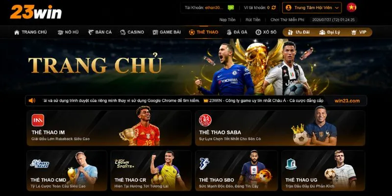 Trang chủ 43 23WIN cung cấp sảnh cá cược thể thao với nhiều giải đấu và đa dạng loại kèo mỗi ngày