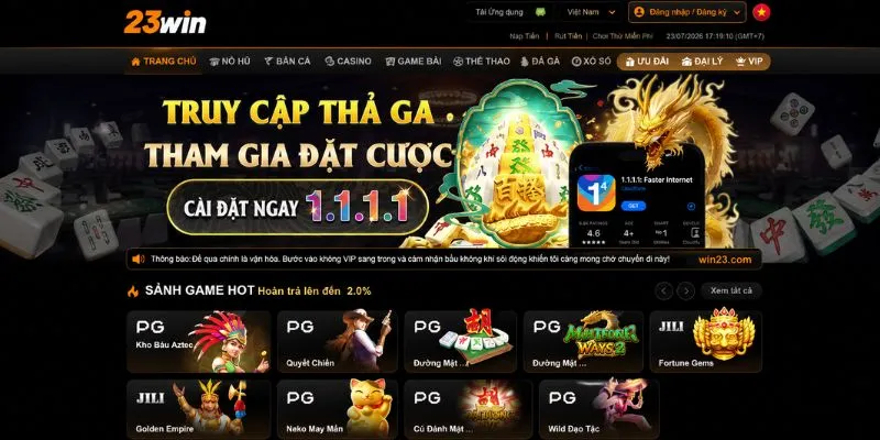 Trang chủ 40 Giao diện trang chủ 23WIN với nhiều chuyên mục giải trí và chương trình dành cho thành viên